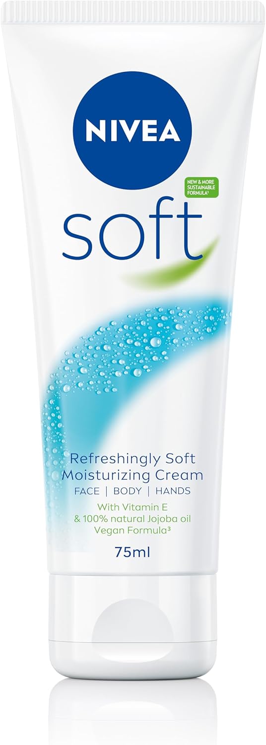 NIVEA Soft Moisturising Cream, A Moisturising Cream for Face, Body and Hands with Vitamin E and Jojoba Oil, Hand Cream Moisturises Deeply, All-Purpose Day Cream Tube, 75ml