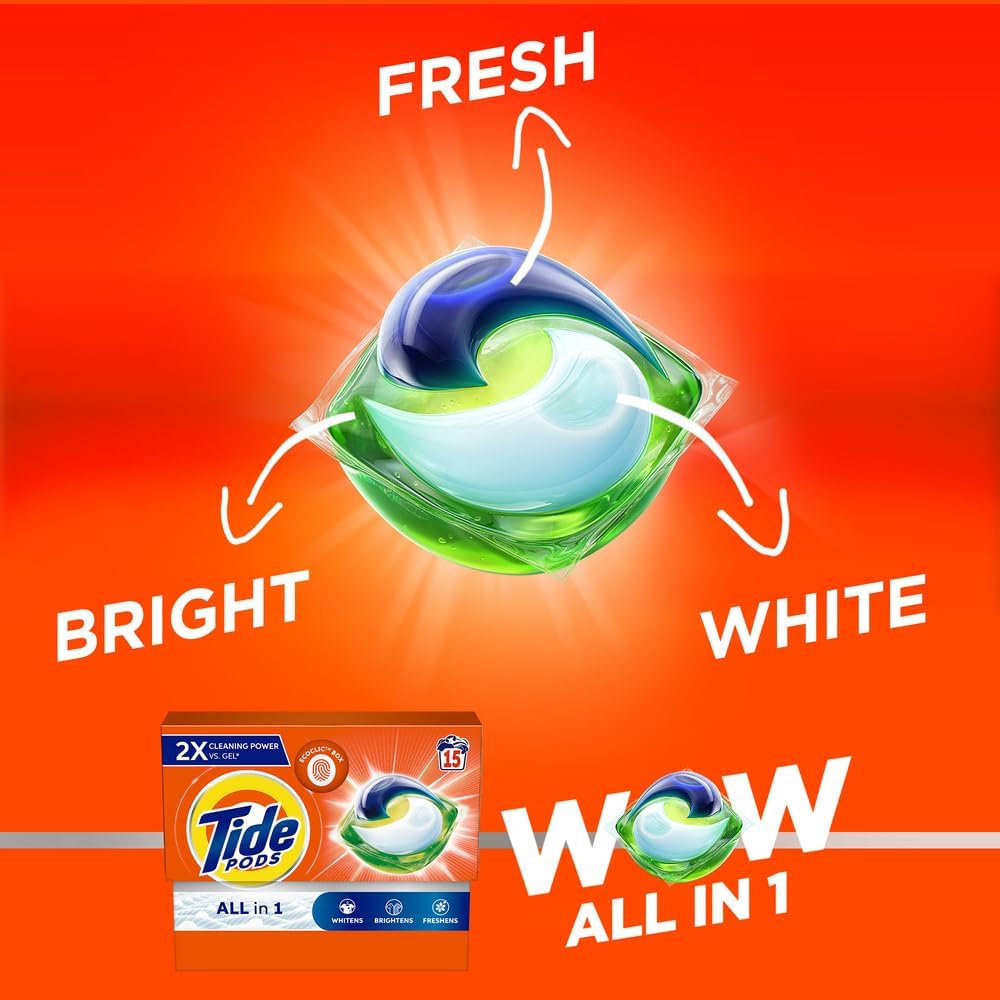 Tide Original All-in-1 Pods, 15 Count Laundry Detergent Pods (Pack of 4), 60 pods