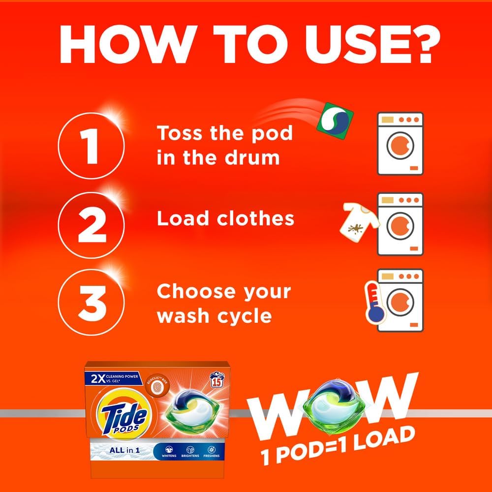 Tide Original All-in-1 Pods, 15 Count Laundry Detergent Pods (Pack of 4), 60 pods