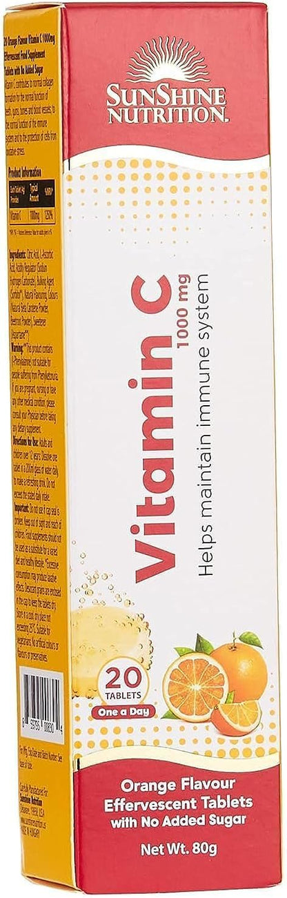 Sunshine Nutrition Vitamin C Orange Effervescent 20 Tablets x Pack of 2) (40 tabs)