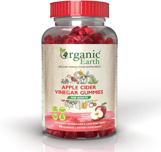Organic Earth Apple Cider Vinegar Gummies For Adults | Supports Metabolism & Lean Body Mass | Vegan | Gluten Free | Natural Apple Flavour | 60 Gummies