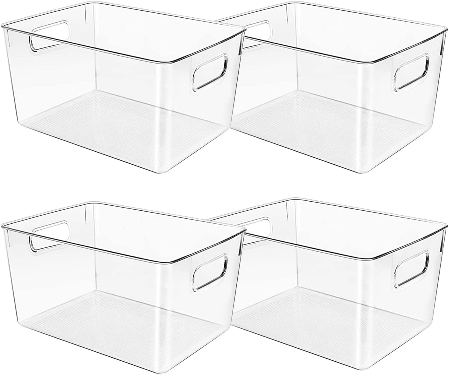 Genr 4pcs Refrigerator Organizer Bins (Large) - Food Storage Clear Bins With Handles - Clear Fridge Storage Bins For Fruit And Vegetable Storage, Freezer, Cabinet Kitchen Organizer تخزين منظم