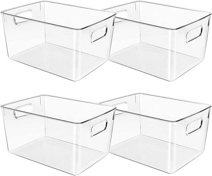 Genr 4pcs Refrigerator Organizer Bins (Large) - Food Storage Clear Bins With Handles - Clear Fridge Storage Bins For Fruit And Vegetable Storage, Freezer, Cabinet Kitchen Organizer تخزين منظم