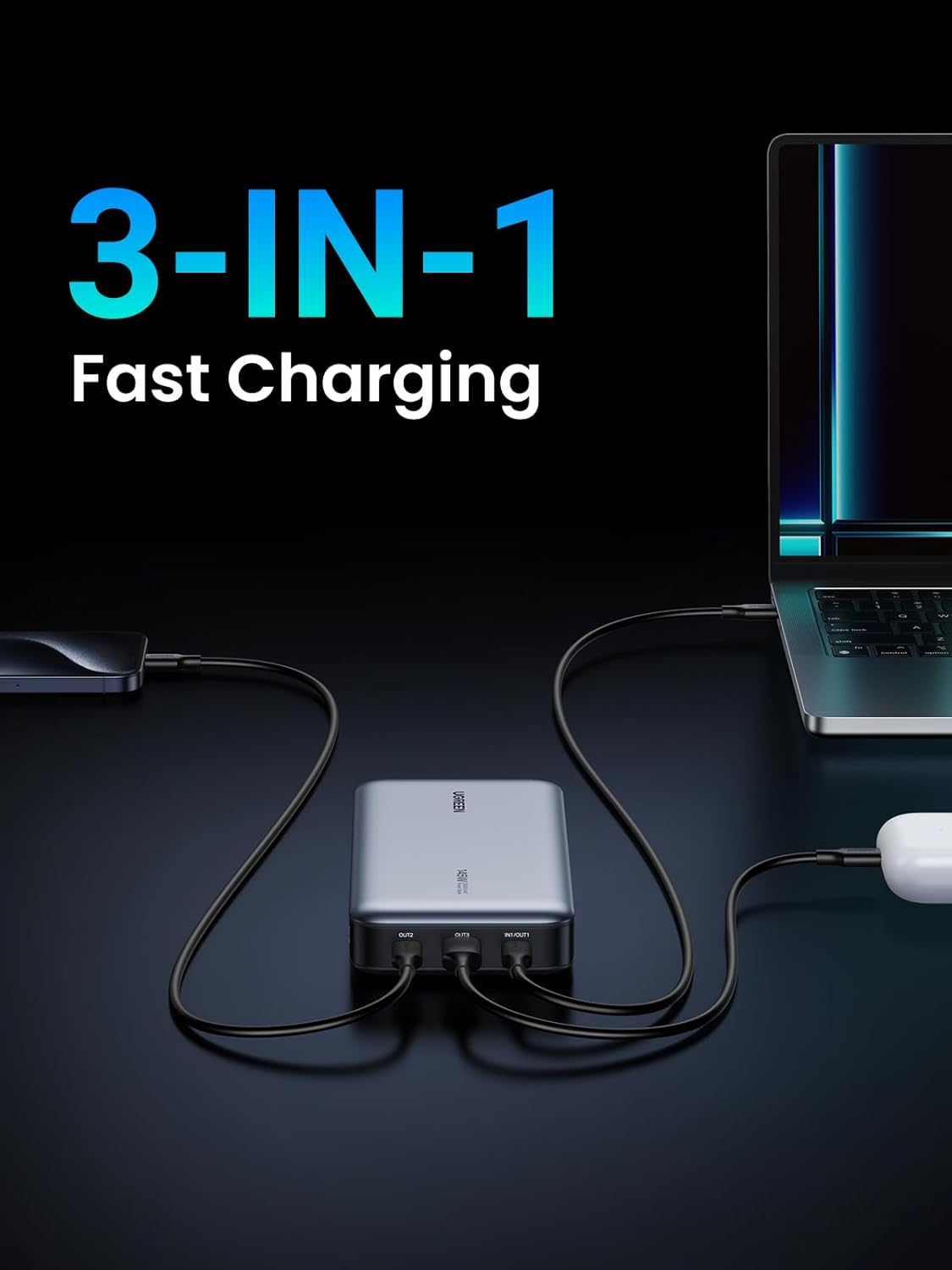UGREEN Power Bank 20000mAh, 100W Fast Charging Portable Charger, Laptop Charger Portable with 2 USB-C and 1 USB-A Port, Battery Pack for MacBook, Dell, iPhone 16-12 Series, Samsung S25U, iPad, AirPods