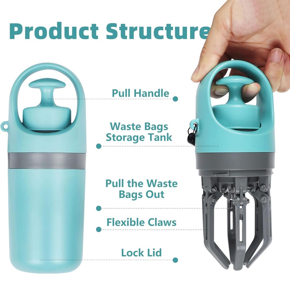 NeoStyle Portable Dog Poop Scooper, Sanitary Dog Waste Picker Upper with Bag Dispenser, 6 Claws Convenient And Lightweight, Can Be Installed On The Dog Rope for Dog Walking and Travel Use
