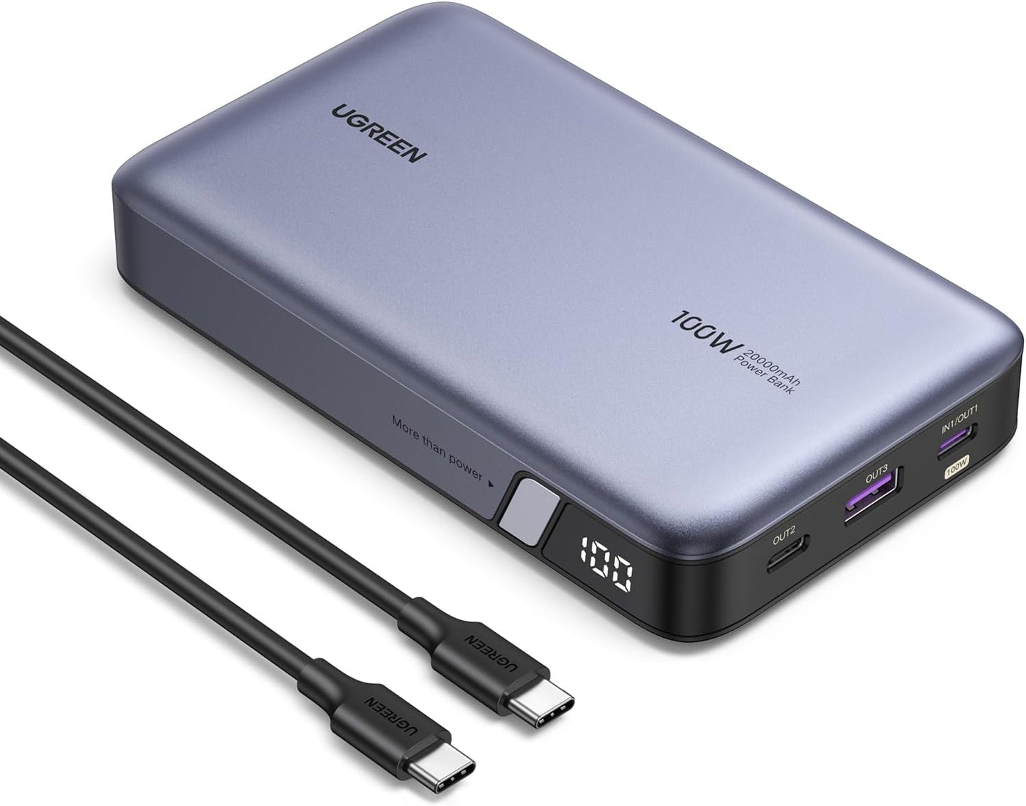 UGREEN Power Bank 20000mAh, 100W Fast Charging Portable Charger, Laptop Charger Portable with 2 USB-C and 1 USB-A Port, Battery Pack for MacBook, Dell, iPhone 16-12 Series, Samsung S25U, iPad, AirPods