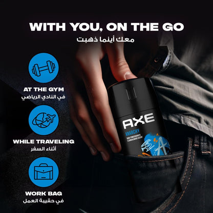 Axe Mini Men Deodorant Body Spray, Anarchy, 48 hours of irresistible fragrance, 120ml x 3