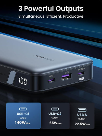 UGREEN Power Bank 20000mAh, 100W Fast Charging Portable Charger, Laptop Charger Portable with 2 USB-C and 1 USB-A Port, Battery Pack for MacBook, Dell, iPhone 16-12 Series, Samsung S25U, iPad, AirPods