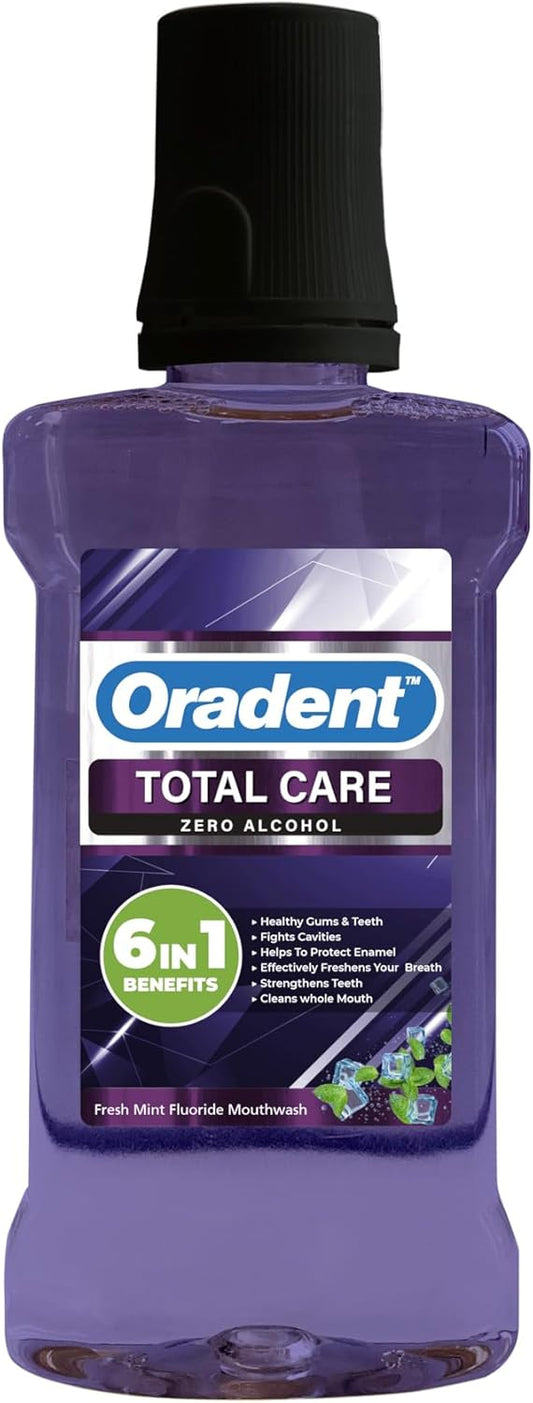 Oradent Total Care Zero Alcohol Mouthwash | Kills Bad Breath Germs | Helps Prevent Cavities | Fresh Breath | Cleans Whole Mouth | 500 Ml