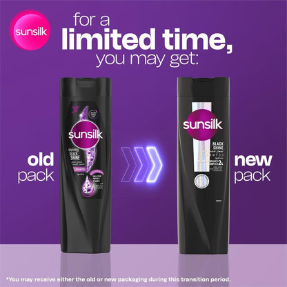 SUNSILK Shampoo, Black Shine, smoothens the hair's surface for a shiny and healthy appearance, 200ml