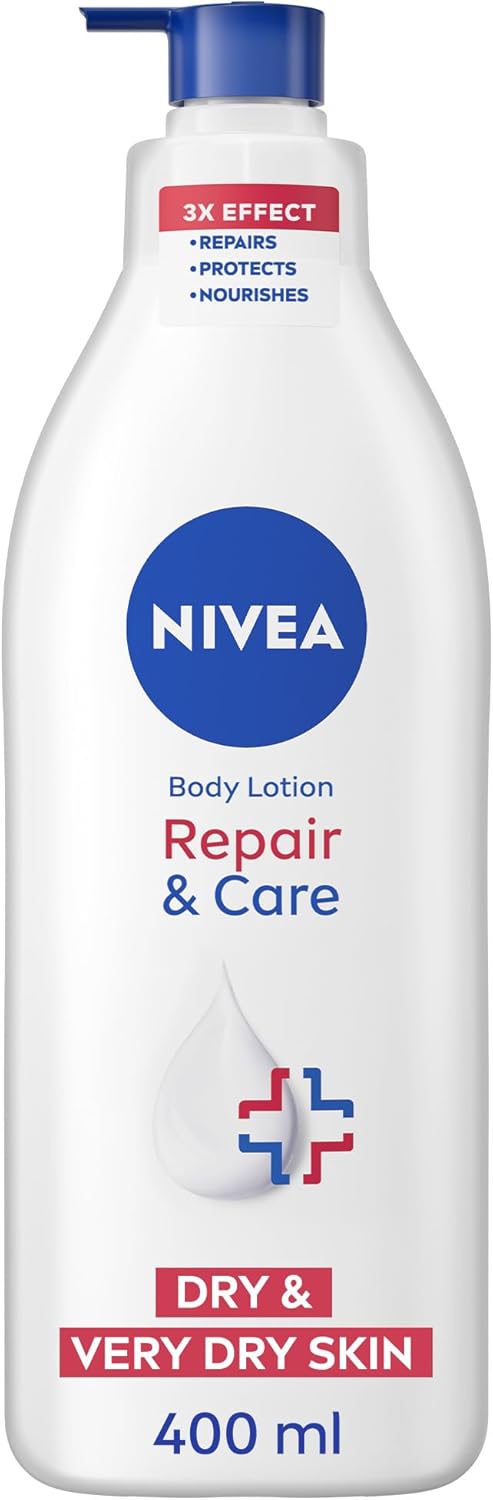 NIVEA Body Lotion for Very Dry Skin, Repair & Care, with Deep Moisture Serum and Dexpanthenol, 72H Relief from Dry & Tight Skin, 400ml (Packaging May Vary)
