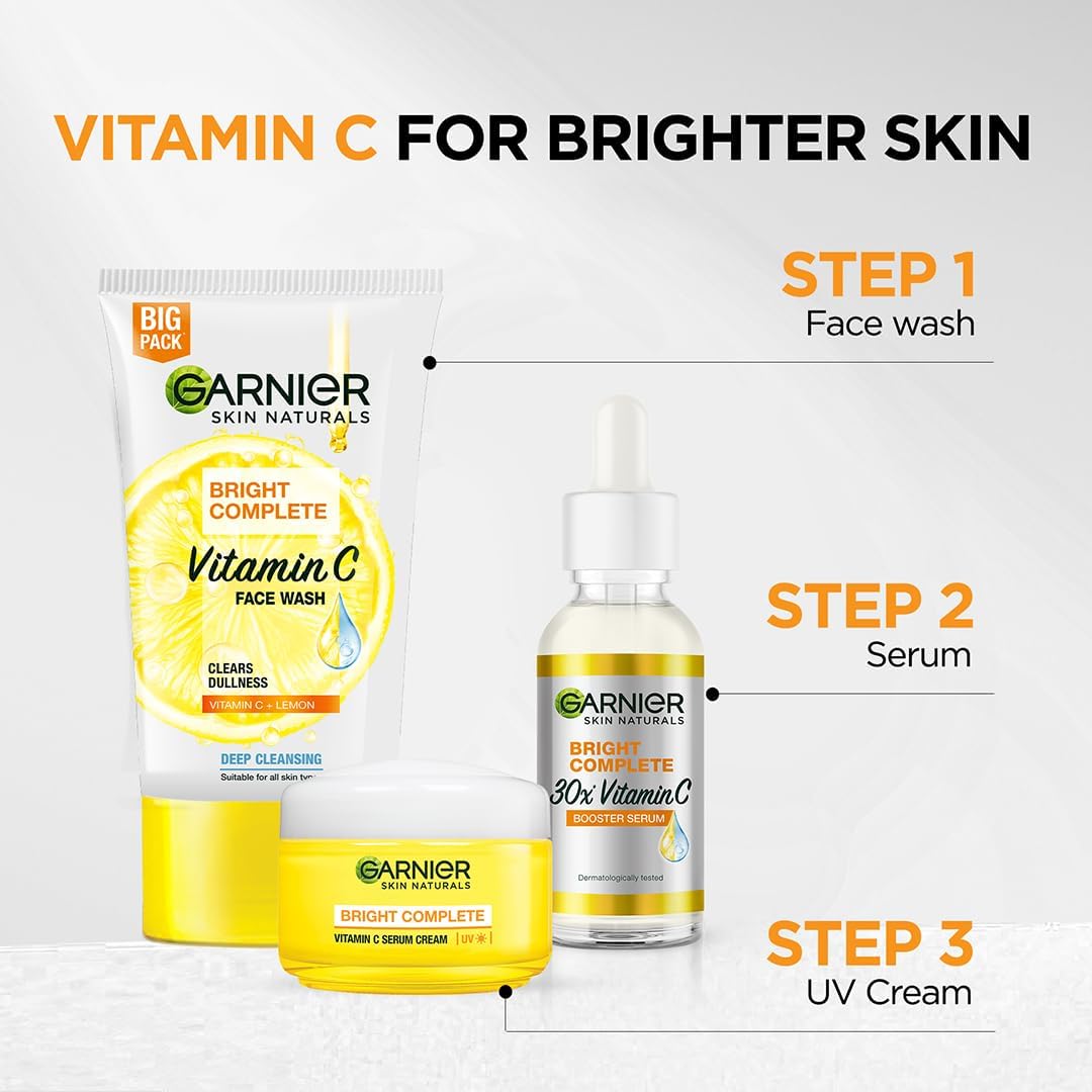 Garnier Skin Naturals Bright Complete Vitamin C Serum UV Cream Vitamin C Day Cream for Sun Protection and Skin Brightening - Suitable For all Skin Types, 45g