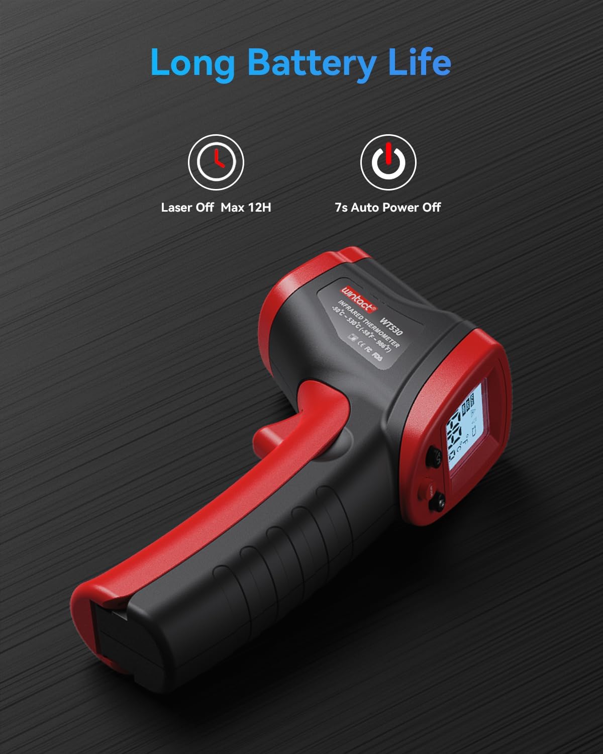 Wintact Infrared Thermometer Gun, Digital Laser Surface Thermometer, Heat Temperature Gun for Kitchen Cooking Food Meat, Pizza Oven, Griddle Accessories, HVAC, Grill, Pool, Engine, -50℃ to 530℃