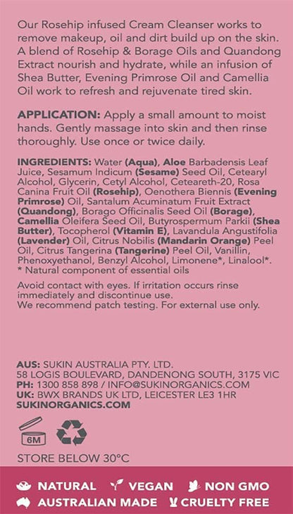 Sukin Rosehip Nourishing Cream Cleanser, 125 ML