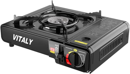 Kenco Vitaly Portable Gas Stove, Black Butane Stove, For Camping, Barbecue, Emergency Gear.