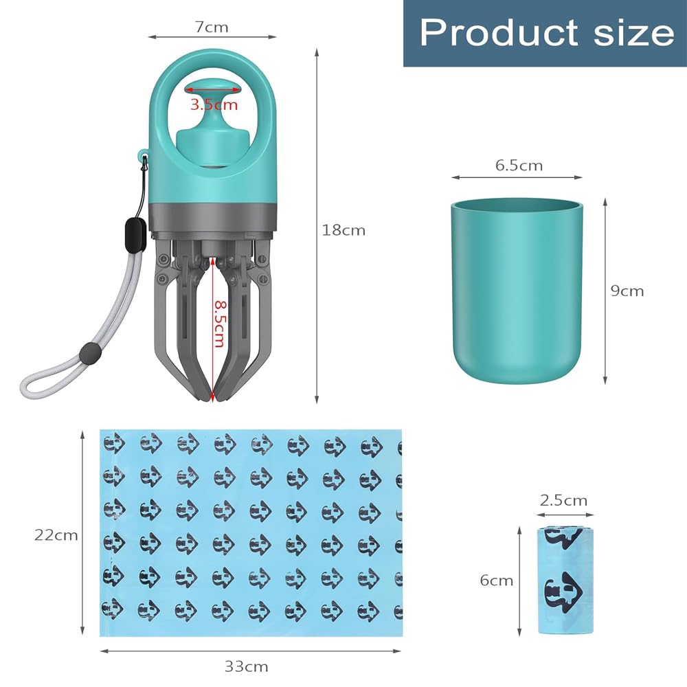 NeoStyle Portable Dog Poop Scooper, Sanitary Dog Waste Picker Upper with Bag Dispenser, 6 Claws Convenient And Lightweight, Can Be Installed On The Dog Rope for Dog Walking and Travel Use