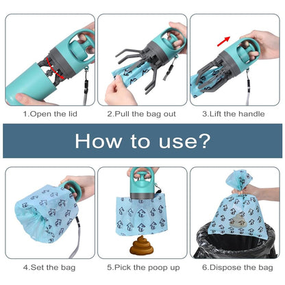 NeoStyle Portable Dog Poop Scooper, Sanitary Dog Waste Picker Upper with Bag Dispenser, 6 Claws Convenient And Lightweight, Can Be Installed On The Dog Rope for Dog Walking and Travel Use