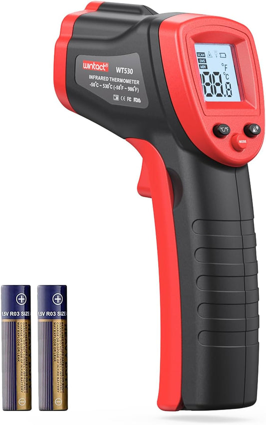 Wintact Infrared Thermometer Gun, Digital Laser Surface Thermometer, Heat Temperature Gun for Kitchen Cooking Food Meat, Pizza Oven, Griddle Accessories, HVAC, Grill, Pool, Engine, -50℃ to 530℃