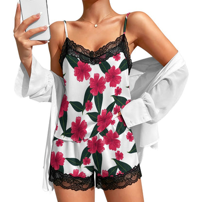 Lace-trimmed camisole and shorts pajama set