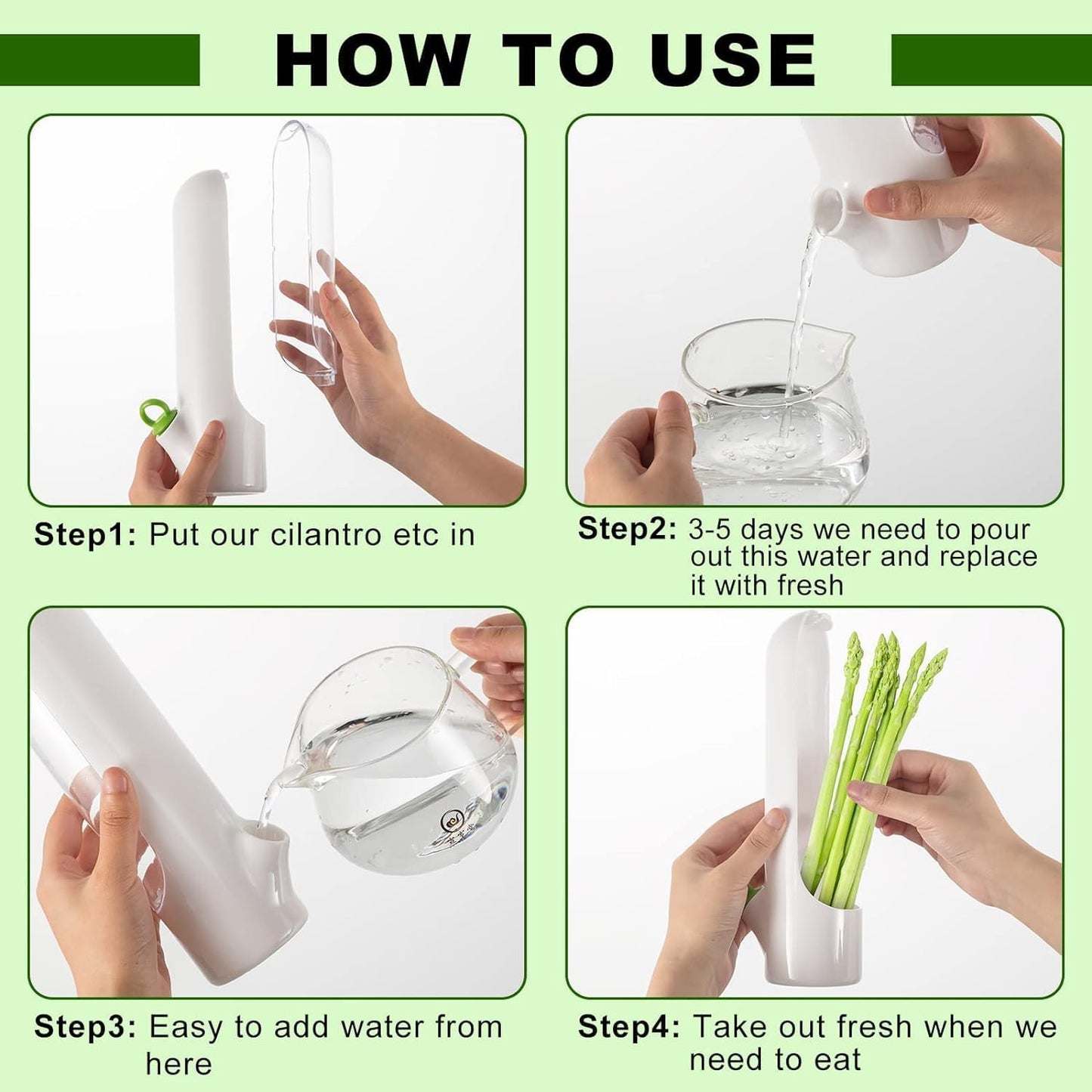 Premify 2 Pcs Herb Saver, Herbs Keeper for Refrigerator, Cilantro Storage Containers, Fridge Organizers and Storage, Herb Saver Pod Keep Fresh & Green Vegetables, Mint, Parsley, Asparagus