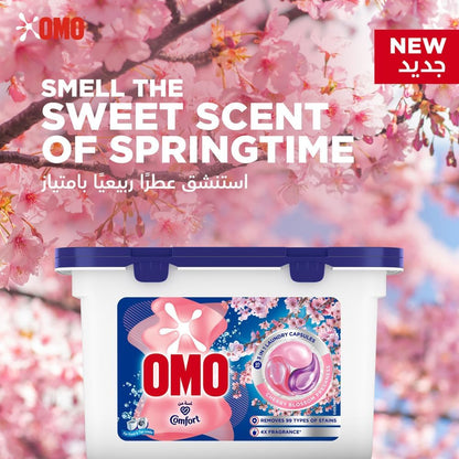 OMO Comfort 3in1 Laundry Capsules, Cherry Blossom Freshness, Removes 99 Types of Stains, 15 Capsules