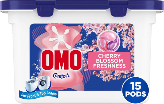 OMO Comfort 3in1 Laundry Capsules, Cherry Blossom Freshness, Removes 99 Types of Stains, 15 Capsules