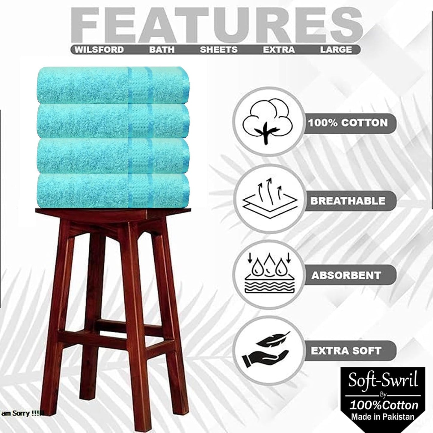 Soft-Swril Premium Sky-Blue Bath Towel 500 GSM 100% Cotton 27x54 Inches Pack of 1,Ultra Super Soft Quick Dry Highly Absorbent - Soft Hotel Quality for Bath and Spa