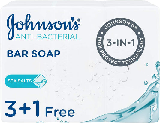 Johnson’S Bar Soap, Anti-Bacterial, Sea Salts, 125G, Pack Of 4