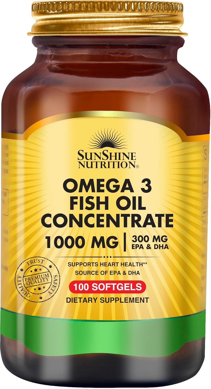SUNSHINE NUTRITION Omega 3 Fish Oil Concentrate 1000 Mg 100 Soft Gels