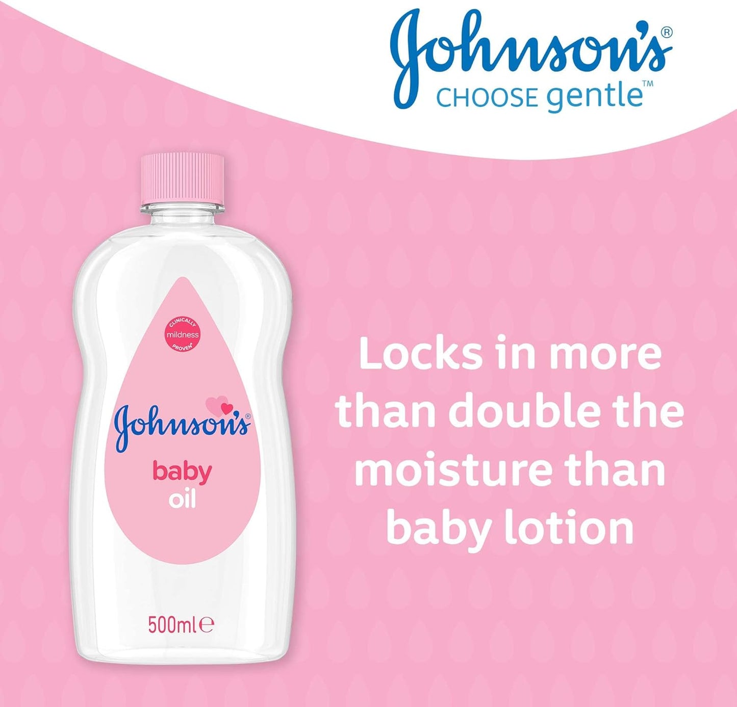 Johnson's Baby Oil (1 x 500 ml) Moisturising Baby Oil to Protect Delicate and Dry Skin, Hypoallergenic and pH-Balanced Baby Oil Ideal for Baby Massage and as Moisturiser for Dry Skin to Soften Hands