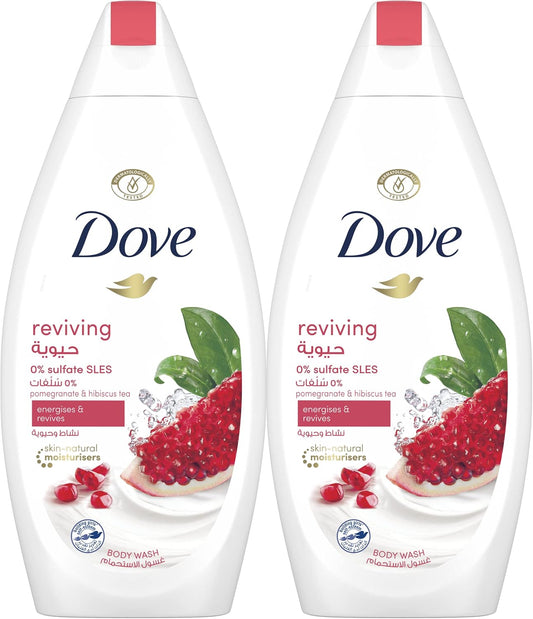 Dove Go Fresh Refreshing Body Wash with Renew Blend technology, Pomegranate and Hibiscus Tea, with ¼ Moisturising Cream, 250ml (Pack of 2)