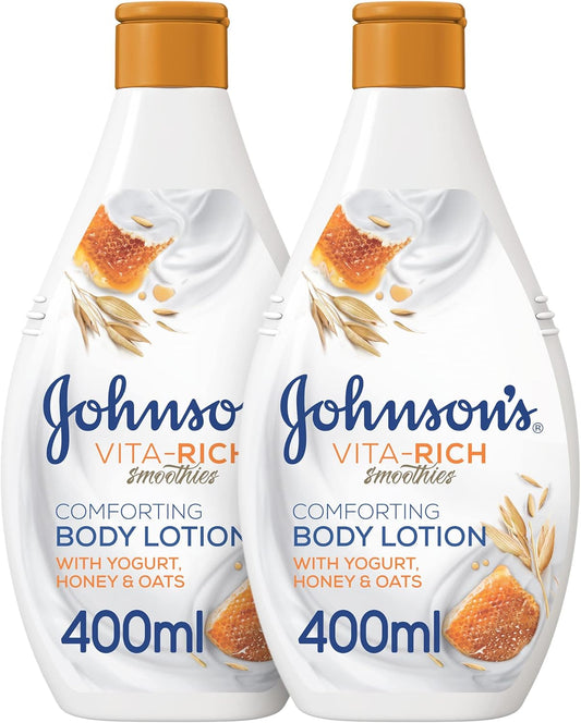 Johnson's Body Lotion - Vita-Rich Smoothies, Comforting Yogurt, Honey & Oats Formula, 400ml, 1+1 FREE, Hydrating and Nourishing for Soft, Smooth Skin