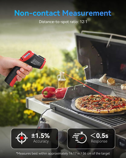 Wintact Infrared Thermometer Gun, Digital Laser Surface Thermometer, Heat Temperature Gun for Kitchen Cooking Food Meat, Pizza Oven, Griddle Accessories, HVAC, Grill, Pool, Engine, -50℃ to 530℃