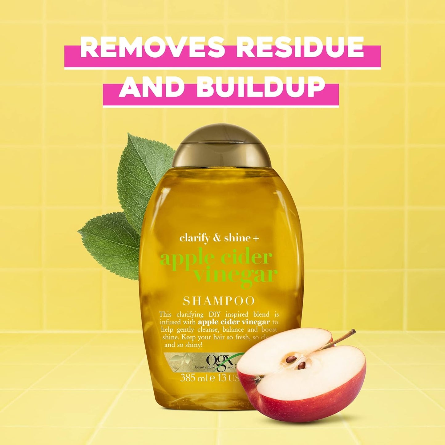 OGX Clarify & Shine+ Apple Cider Vinegar Shampoo with Anti-Dandruff Formula (1x 385ml),