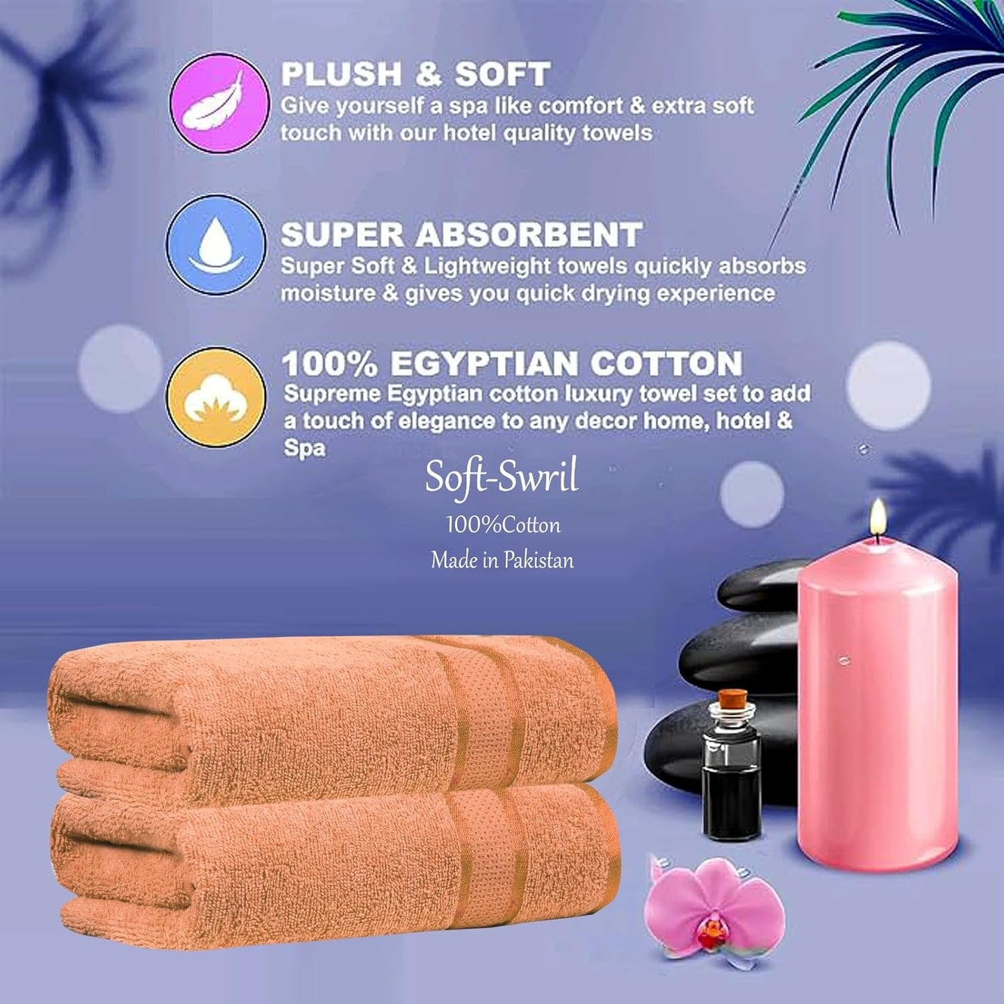 Soft-Swril Premium Sky-Blue Bath Towel 500 GSM 100% Cotton 27x54 Inches Pack of 1,Ultra Super Soft Quick Dry Highly Absorbent - Soft Hotel Quality for Bath and Spa