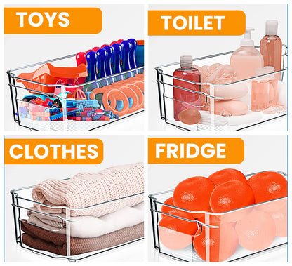 Genr 4pcs Refrigerator Organizer Bins (Large) - Food Storage Clear Bins With Handles - Clear Fridge Storage Bins For Fruit And Vegetable Storage, Freezer, Cabinet Kitchen Organizer تخزين منظم