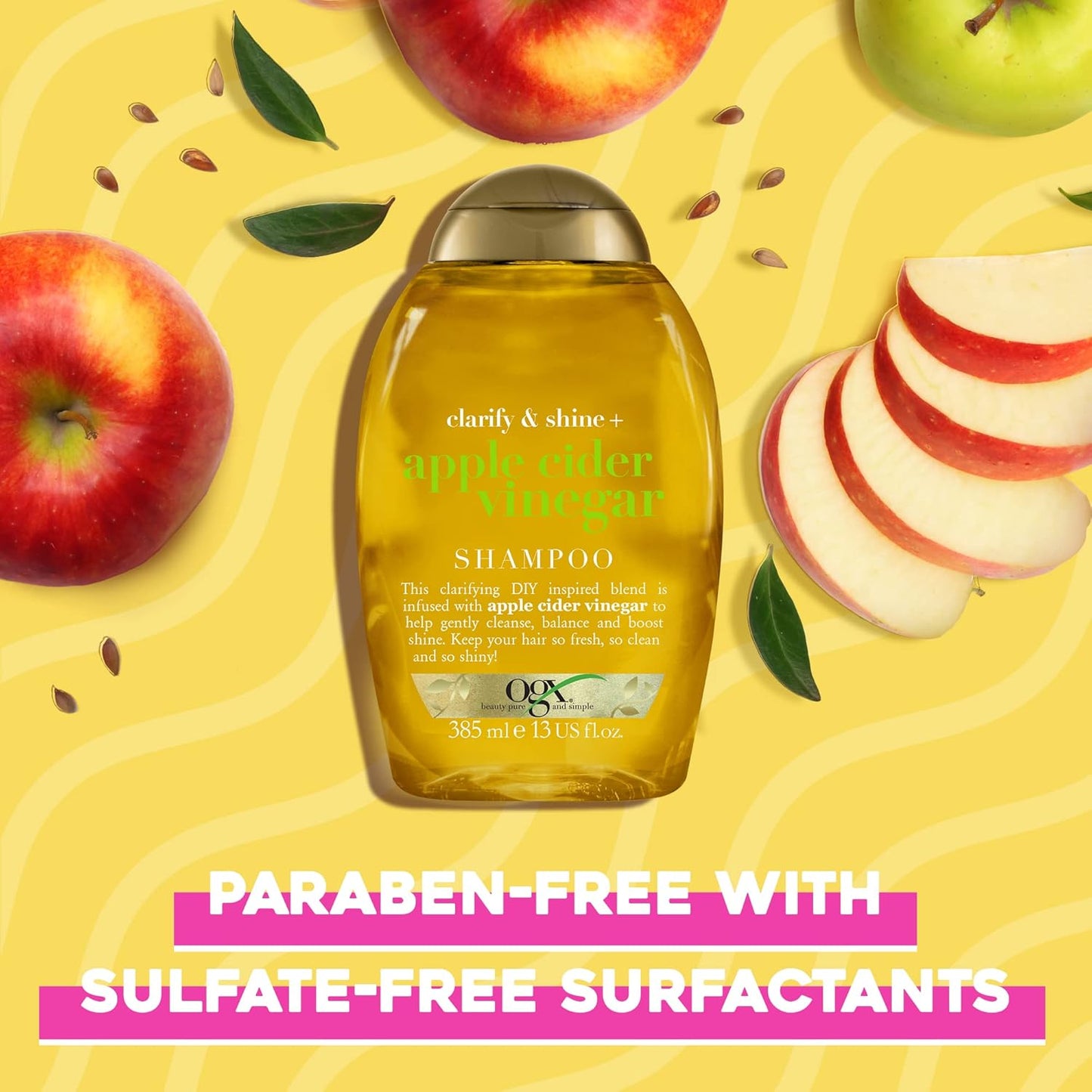 OGX Clarify & Shine+ Apple Cider Vinegar Shampoo with Anti-Dandruff Formula (1x 385ml),