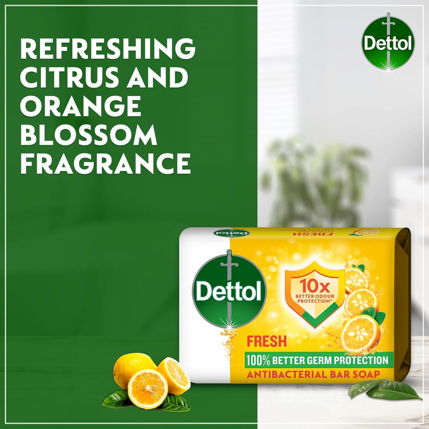 Dettol Fresh Anti-Bacterial Bathing Soap Bar Citrus & Orange Blossom Scent, 120g x4