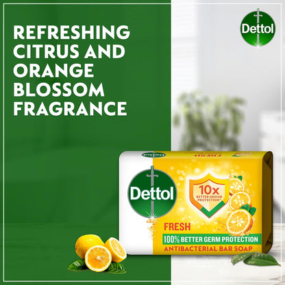 Dettol Fresh Anti-Bacterial Bathing Soap Bar Citrus & Orange Blossom Scent, 120g x4