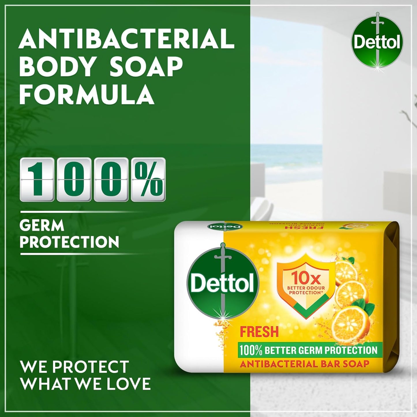 Dettol Fresh Anti-Bacterial Bathing Soap Bar Citrus & Orange Blossom Scent, 120g x4