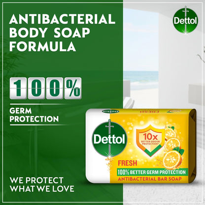 Dettol Fresh Anti-Bacterial Bathing Soap Bar Citrus & Orange Blossom Scent, 120g x4