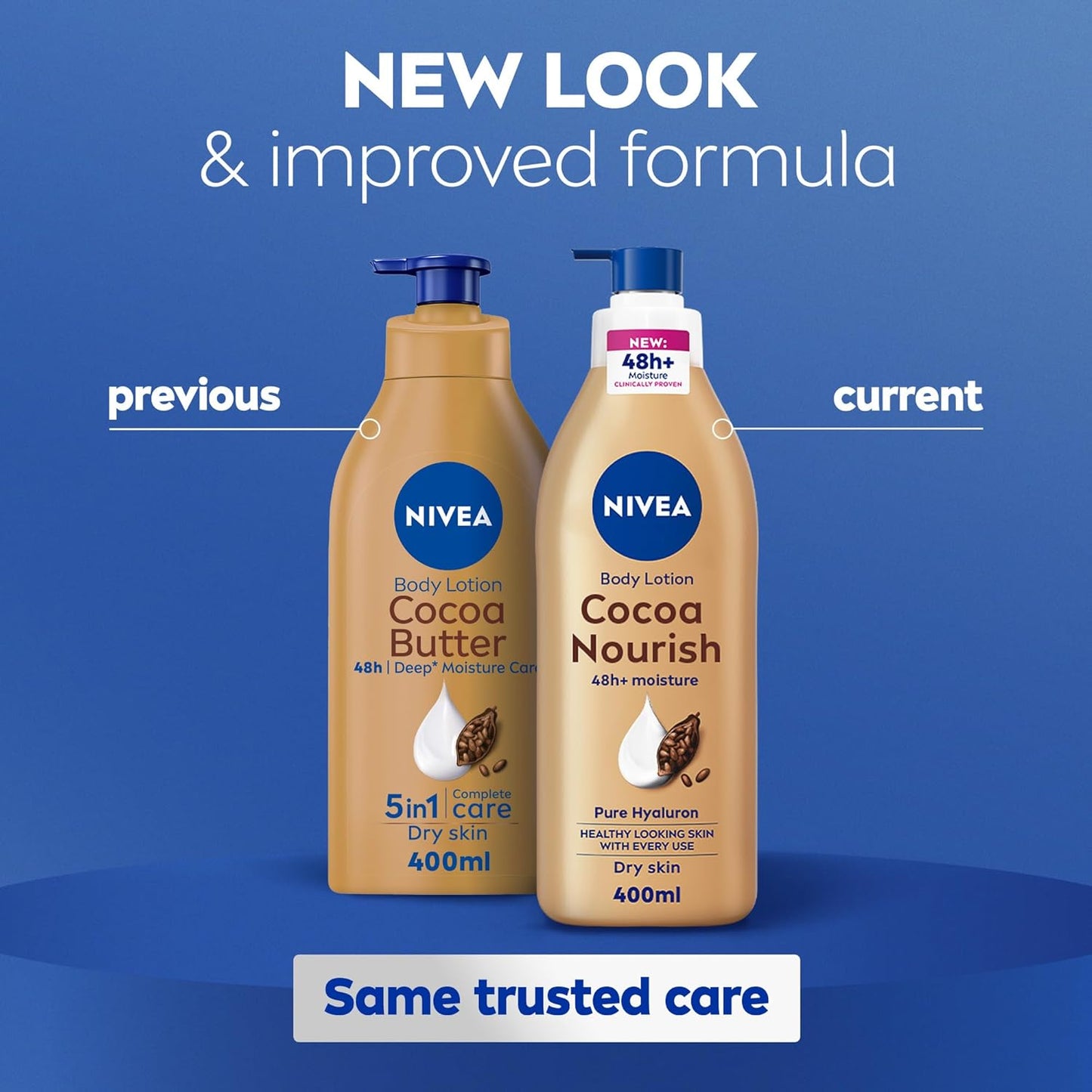 NIVEA Body Lotion for Dry Skin, Cocoa Butter, 5in1 Complete Care, 48H Deep Moisture, 2x400ml, Pack of 2
