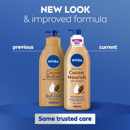 NIVEA Body Lotion for Dry Skin, Cocoa Butter, 5in1 Complete Care, 48H Deep Moisture, 2x400ml, Pack of 2