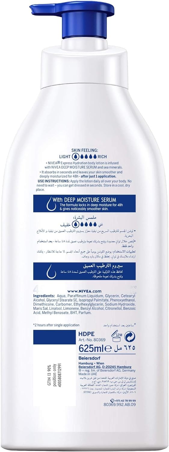 NIVEA Body Lotion for Normal to Dry Skin, Express Hydration, with Deep Moisture Serum and Sea Minerals, 48H Moisture Care, 400ml
