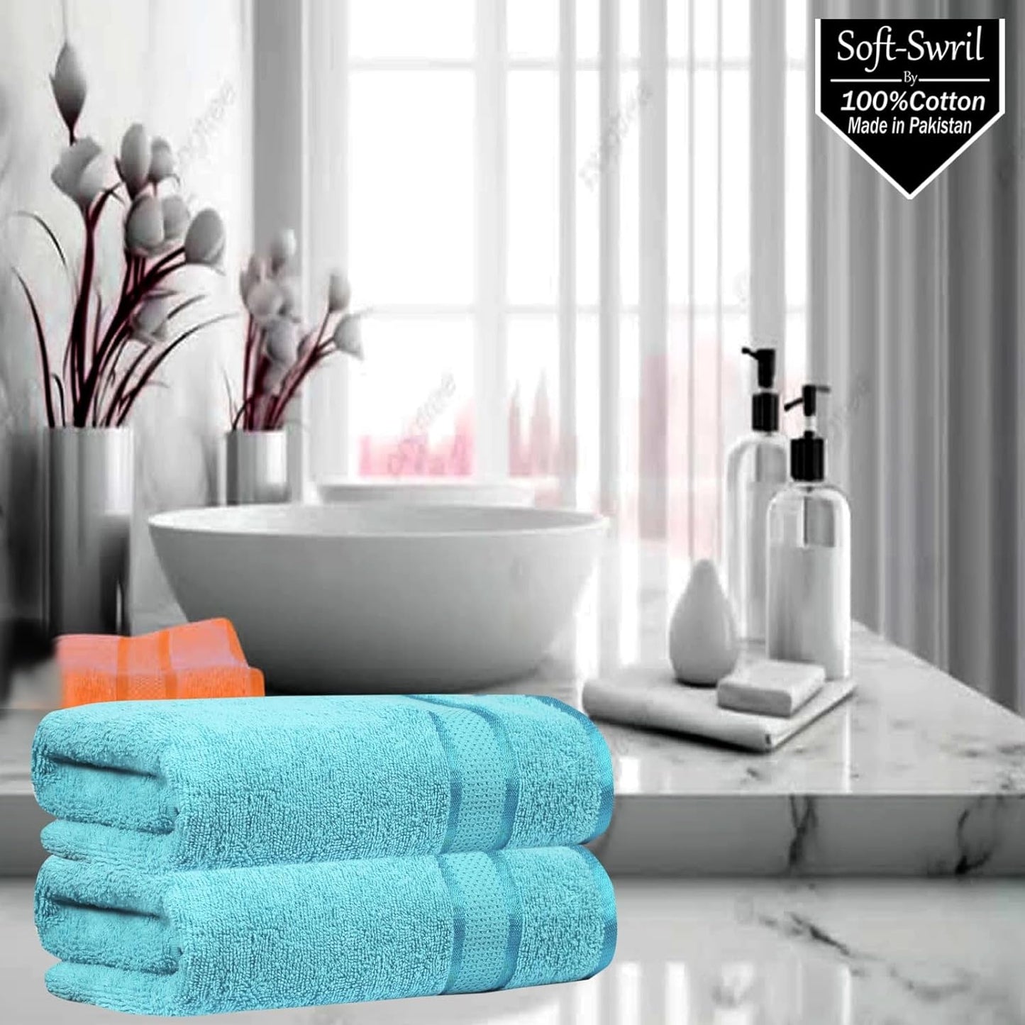 Soft-Swril Premium Sky-Blue Bath Towel 500 GSM 100% Cotton 27x54 Inches Pack of 1,Ultra Super Soft Quick Dry Highly Absorbent - Soft Hotel Quality for Bath and Spa