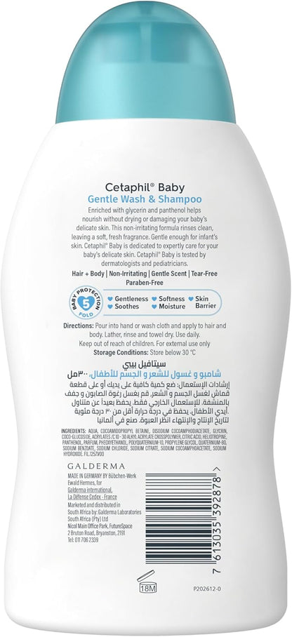 Cetaphil Baby Gentle Wash & Shampoo, Foaming Hair & Body Wash for Sensitive Skin, Unscented, 300ml