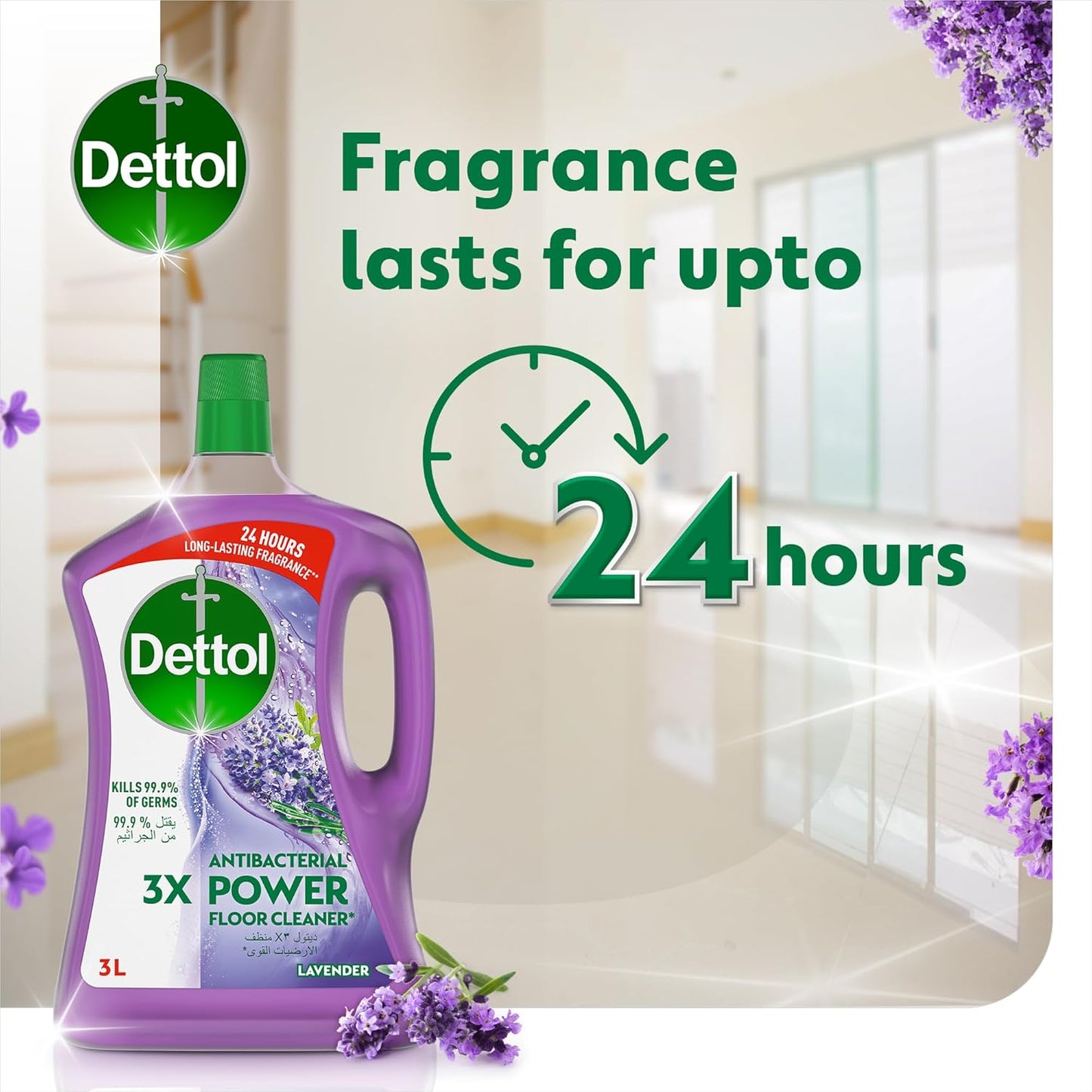 Dettol Antibacterial Power Floor Cleaner, Lavender Scent, 3L