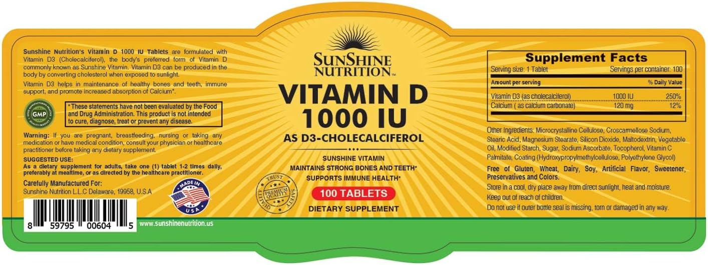 Sunshine Nutrition Vitamin D 1000