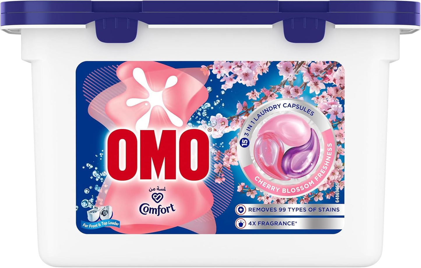 OMO Comfort 3in1 Laundry Capsules, Cherry Blossom Freshness, Removes 99 Types of Stains, 15 Capsules