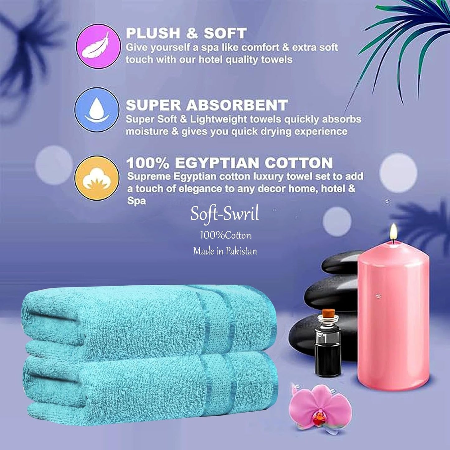 Soft-Swril Premium Sky-Blue Bath Towel 500 GSM 100% Cotton 27x54 Inches Pack of 1,Ultra Super Soft Quick Dry Highly Absorbent - Soft Hotel Quality for Bath and Spa